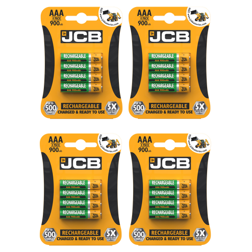 4x JCB AAA 900mAh Rechargeable Batteries - Pack of 4