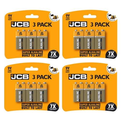 4x JCB 9V Alkaline Batteries - Pack of 3