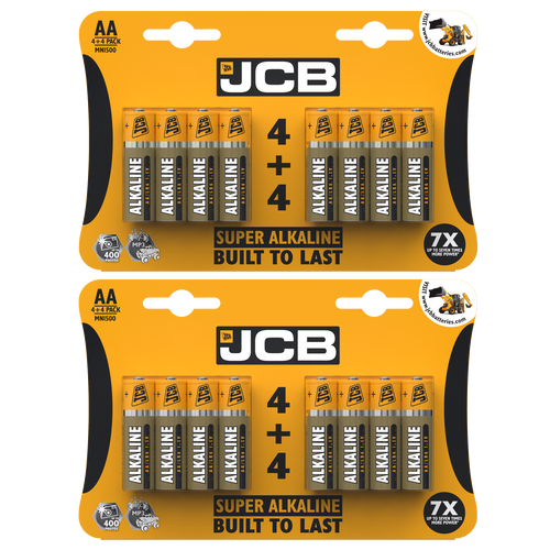 2x JCB AA Super Alkaline Batteries - Pack of 4+4