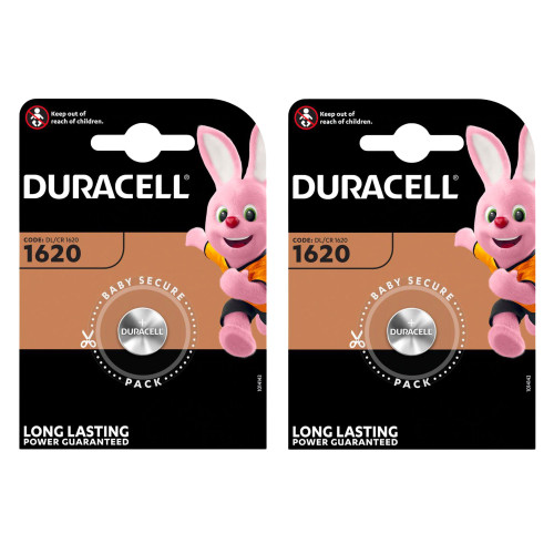 2x Duracell CR1620 Lithium Battery - Pack of 1 - DURCR1620