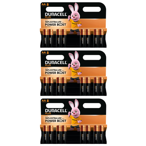 3x Duracell AA Plus Power Batteries With Power Boost Actives - Pack of 8 3x Duracell AA Plus Power Batteries With Power Boost Actives - Pack of 8