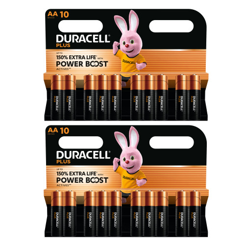 2x Duracell AA Plus Power Batteries With Power Boost Actives - Pack of 10 2x Duracell AA Plus Power Batteries With Power Boost Actives - Pack of 10