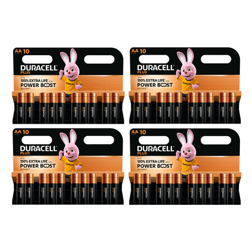 4x Duracell AA Plus Power Batteries With Power Boost Actives - Pack of 10 4x Duracell AA Plus Power Batteries With Power Boost Actives - Pack of 10