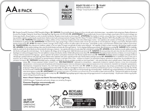 Eveready Super Heavy Duty AA Zinc Batteries, Pack of 8 (6+2)