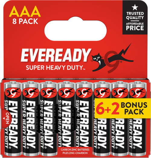 Eveready Super Heavy Duty AAA Zinc Batteries, Pack of 8 (6+2)