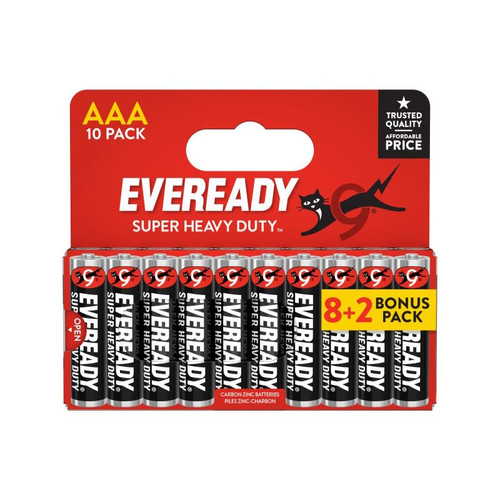 Eveready Super Heavy Duty AAA Zinc Batteries, Pack of 10 (8+2)