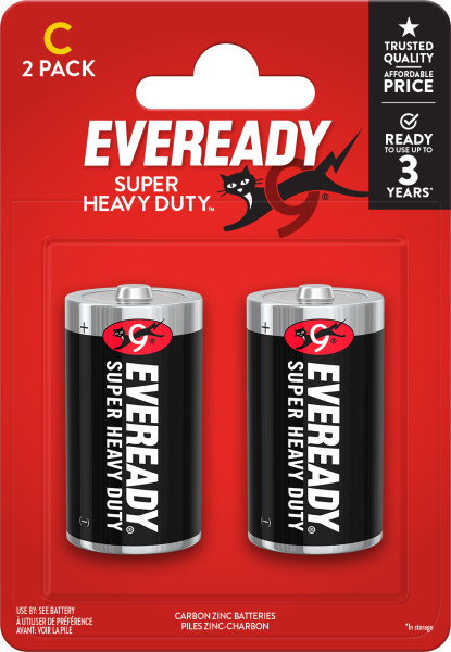 Eveready Super Heavy Duty C Zinc Batteries, Pack of 2