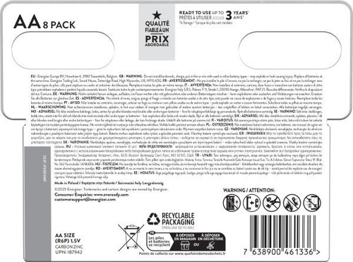 6x Eveready Super Heavy Duty AA Zinc Batteries, Pack of 8 (6+2)