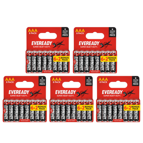 5x Eveready Super Heavy Duty AAA Zinc Batteries, Pack of 8 (6+2)