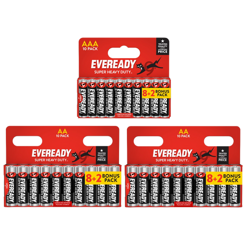 20x AA & 10x AAA Eveready Super Heavy Duty Zinc Batteries (30x Batteries)