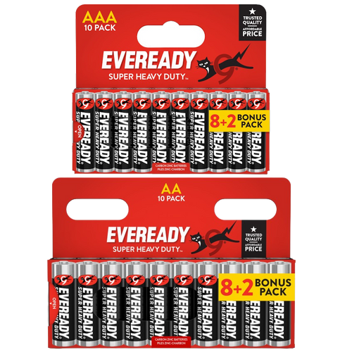 10x AA & 10x AAA Eveready Super Heavy Duty Zinc Batteries (20x Batteries)