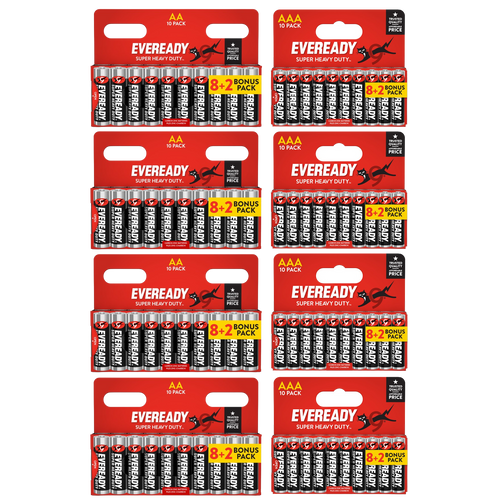40x AA & 40x AAA Eveready Super Heavy Duty Zinc Batteries (80x Batteries)