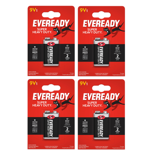 4x Eveready Super Heavy Duty 9V Zinc Battery, Pack of 1 (4x Batteries in total)