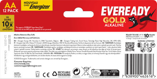 2x Eveready Gold AA Alkaline Batteries, Pack of 12 rear