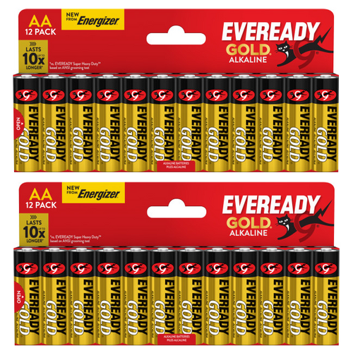 2x Eveready Gold AA Alkaline Batteries, Pack of 12 24x batteries