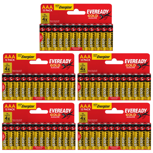 5x Eveready Gold AAA Alkaline Batteries, Pack of 12 60x Batteries
