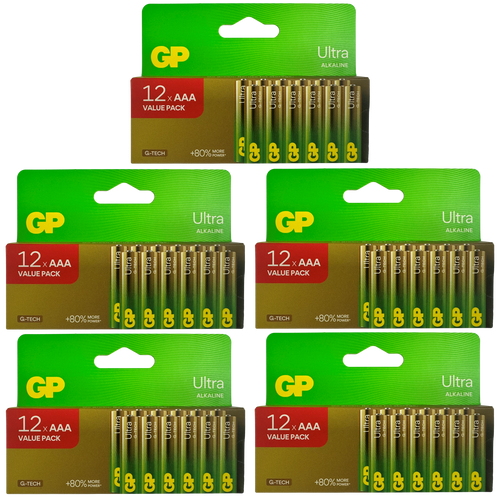 5x 12 GP Ultra AAA Alkaline Batteries, Pack of 60 battery