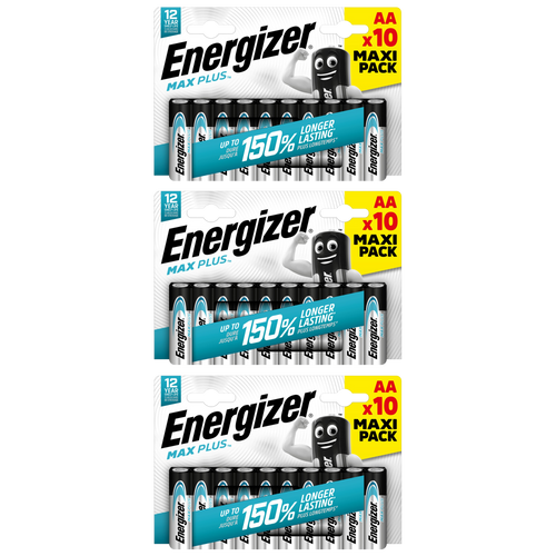 3x Energizer AA Max Plus Alkaline Batteries - Pack of 10 (30x batteries)