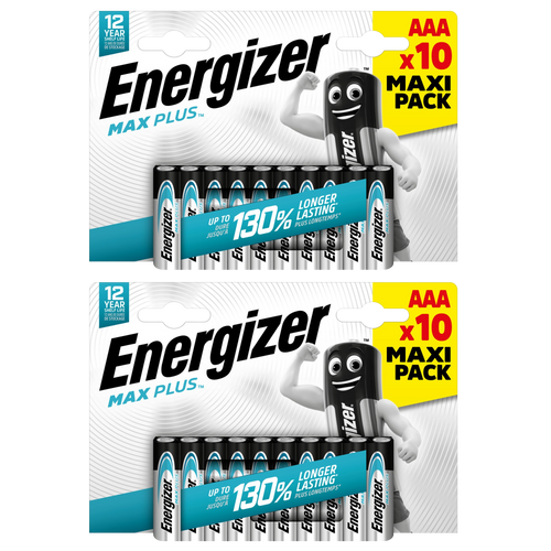 2x Energizer AAA Max Plus Alkaline Batteries - Pack of 10 (20x batteries)