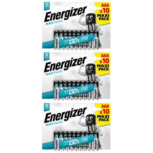 3x Energizer AAA Max Plus Alkaline Batteries - Pack of 10 (30x batteries)
