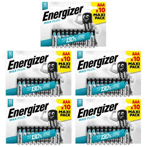 5x Energizer AAA Max Plus Alkaline Batteries - Pack of 10 (50x batteries)