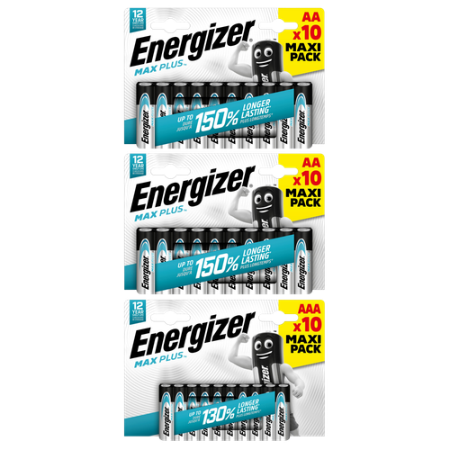 Energizer AA & AAA Max Plus Alkaline Batteries - 20x AA and 10x AAA