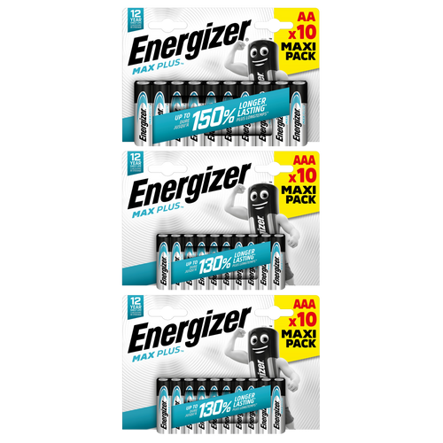 Energizer AA & AAA Max Plus Alkaline Batteries - 20x AA and 10x AAA