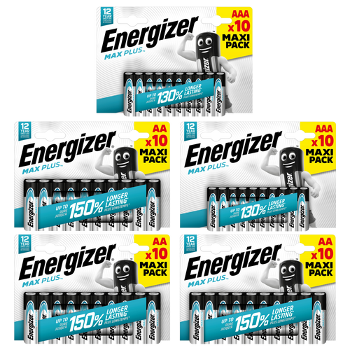 Energizer AA & AAA Max Plus Alkaline Batteries - 40x AA and 10x AAA