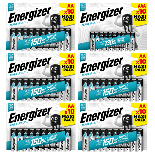 Energizer AA & AAA Max Plus Alkaline Batteries - 50x AA and 10x AAA