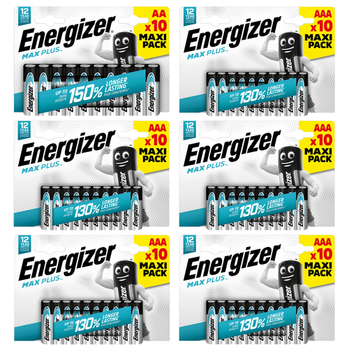 Energizer AA & AAA Max Plus Alkaline Batteries - Pack of 60 (30x AA & 30x AAA)