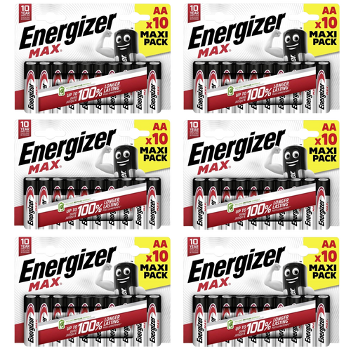 6x Energizer AA Max Alkaline Batteries - Pack of 10 (60x Batteries in total)