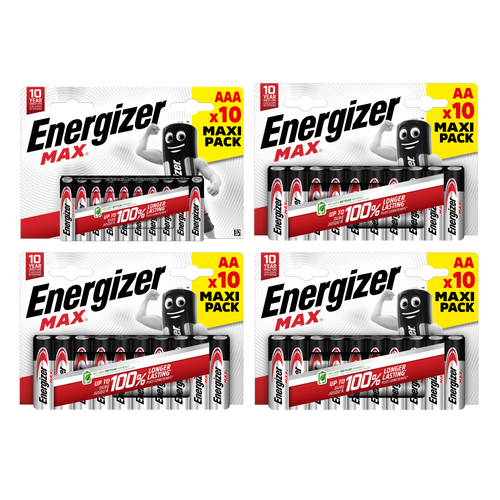 Energizer AA & AAA Max Alkaline Batteries - 30x AA & 10x AAA (40x Batteries in total)