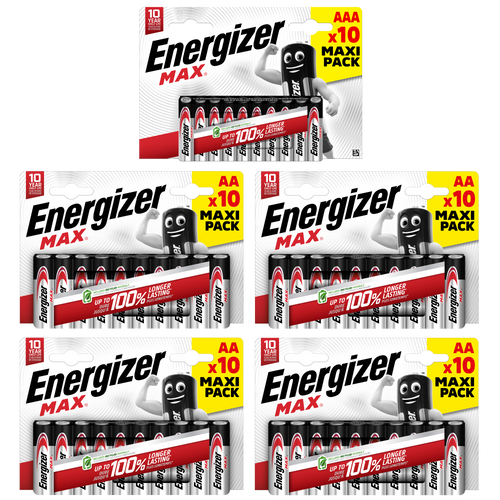 Energizer AA & AAA Max Alkaline Batteries - 40x AA & 10x AAA (50x Batteries in total)