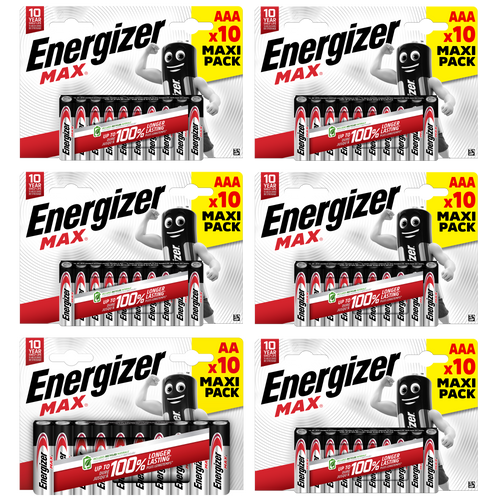 Energizer AA & AAA Max Alkaline Batteries - 10x AA & 50x AAA (60x Batteries in total)