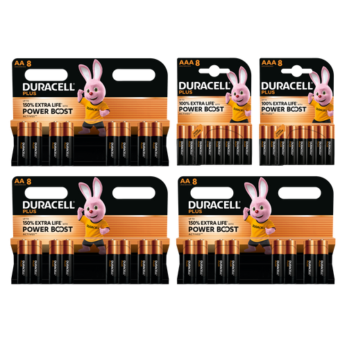 Duracell Plus With Power Boost Actives Alkaline Batteries - Pack of 40 (24x AA & 16x AAA)