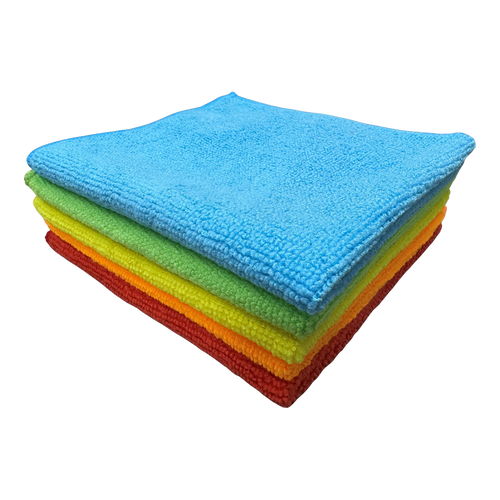 Microfibre Cloths 30 x 30cm - Pack of 5 (Red, Orange, Yellow, Green, Blue)