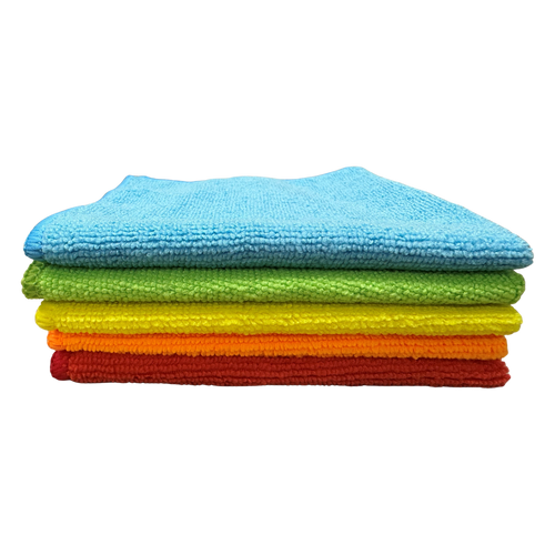 Microfibre Cloths 30 x 30cm - Pack of 5 (Red, Orange, Yellow, Green, Blue)