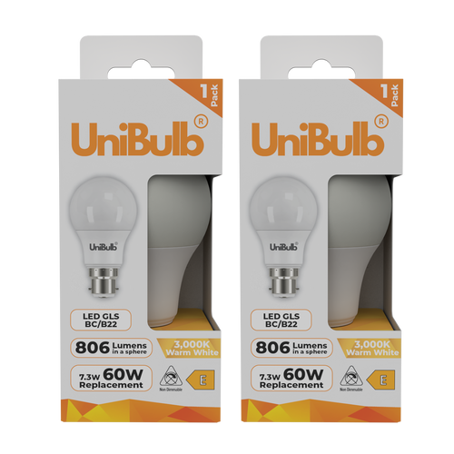 Energizer LED GLS B22 806lm 7.3W 3000K (Warm White) Light bulb - Pack of 3 front