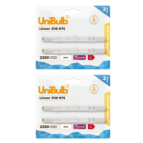 Energizer Halogen R7S Linear 2250lm 120W 2900K (Warm White) Dimmable - Pack of 4 S5160 rating 118mm Floodlight security Bulb front