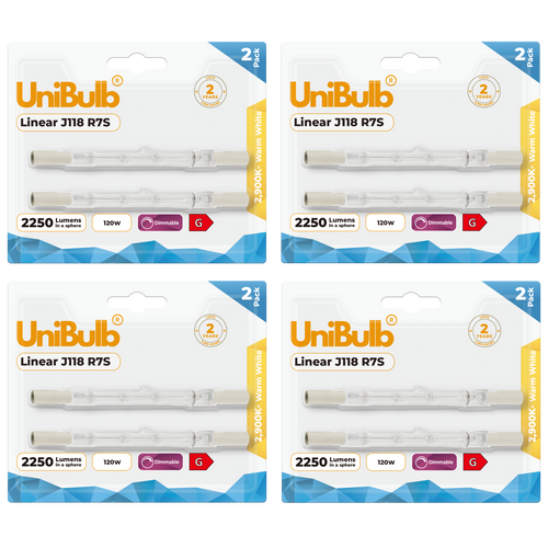 Energizer Halogen R7S Linear 2250lm 120W 2900K (Warm White) Dimmable - Pack of 8 S5160 rating 118mm Floodlight security Bulb front