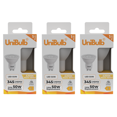 UniBulb LED GU10 345lm 3.6W 3000K (Warm White) Light bulb - Pack of 3 front