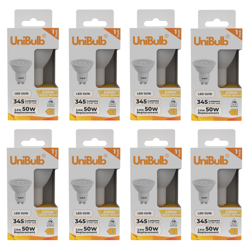 UniBulb LED GU10 345lm 3.6W 3000K (Warm White) Light bulb - Pack of 8 front