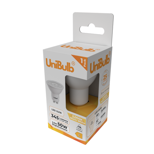 UniBulb LED GU10 345lm 3.6W 3000K (Warm White) Light bulb - Pack of 10 side