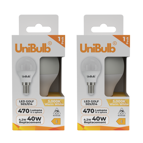 UniBulb LED Golf Ball E14 470lm 4.2W 3000K (Warm White) Light Bulb - Pack of 2 front