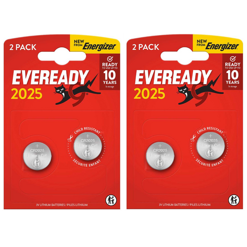 Eveready CR2025 Lithium Coin Batteries - Pack of 4