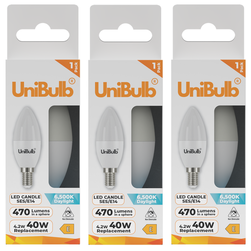 UniBulb LED Candle E14 (SES) 470lm 4.2W 6500K (Daylight) Light bulb - Pack of 3 front