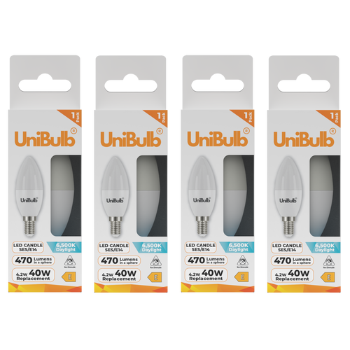 UniBulb LED Candle E14 (SES) 470lm 4.2W 6500K (Daylight) Light bulb - Pack of 4 front