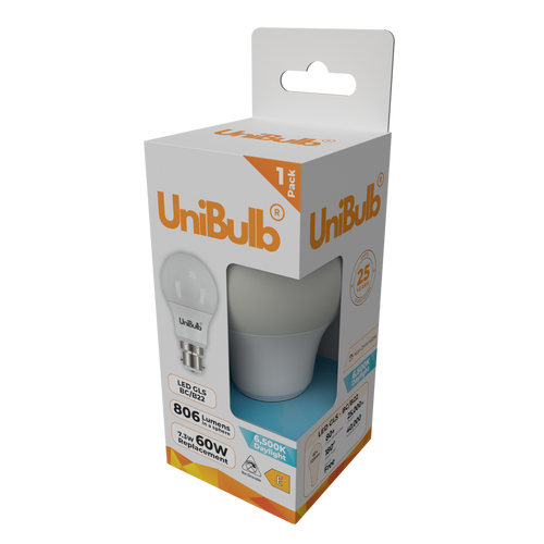 UniBulb LED GLS B22 806lm 7.3W 6500K (Daylight) Light Bulb - Pack of 2 side