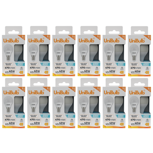 UniBulb LED Golf Ball E14 470lm 4.2W 6500K (Daylight) Light Bulb - Pack of 12 front
