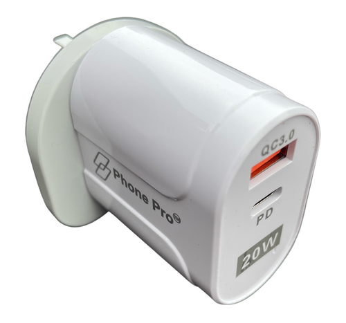 Phone Pro PD 20W USB-C Charger & Fast Charge QC 3.0 USB-A Wall Charger